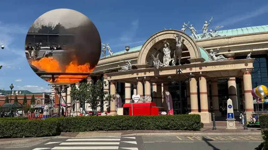 Trafford fire sends smoke plume near shopping centre Manchester , 2026