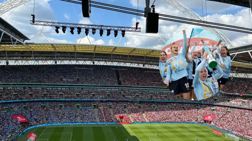 Man City Women Parade First WSL Trophy in Dagenham Celebration