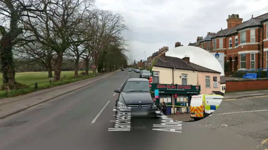 Armed police Walkden Cordon in place on Manchester Road