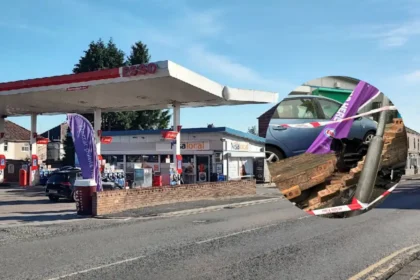 Little Lever crash vehicle strikes Esso petrol station